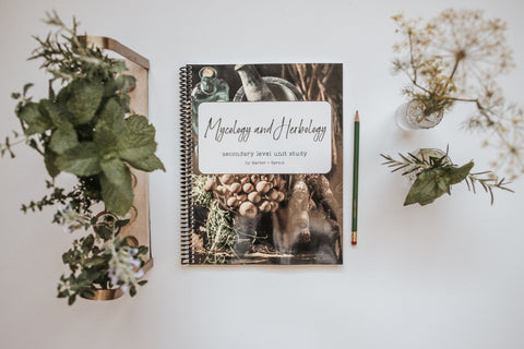 mycology and herbology homeschool unit study book on white background