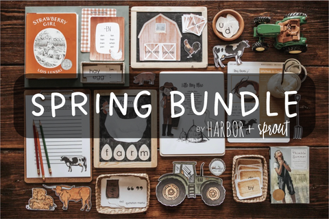 image of spring themed homeschool curriculum with spring bundle label